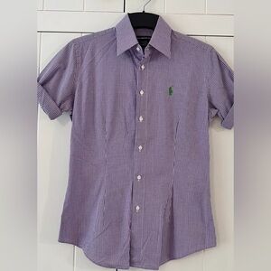 Ralph Lauren Women Purple And White Cotton Short Sleeve Gingham Shirt Size 14